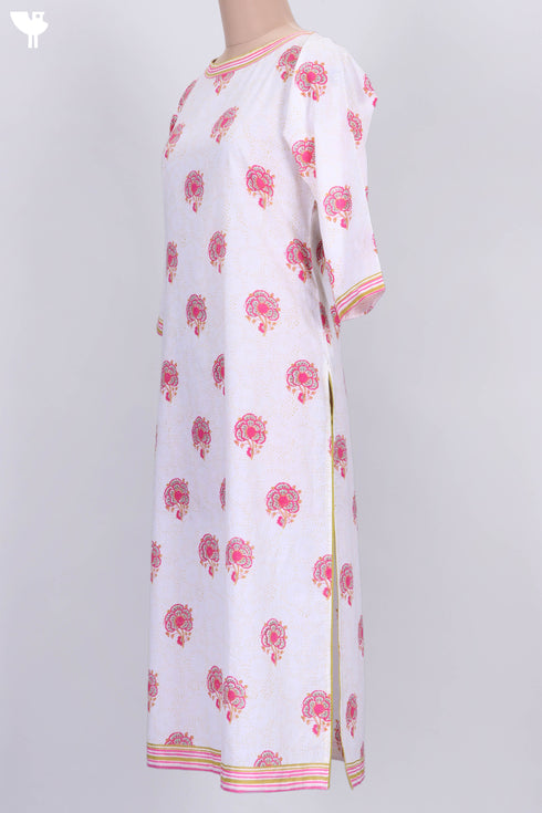 Cambric Cotton Kurta In Floral Block Print